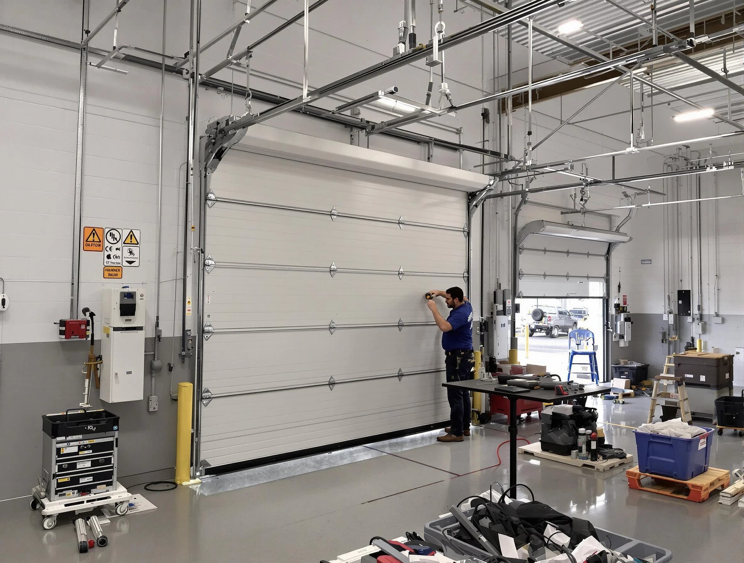 Commercial garage door repair being performed by Park City Garage Door Repair expert in Park City