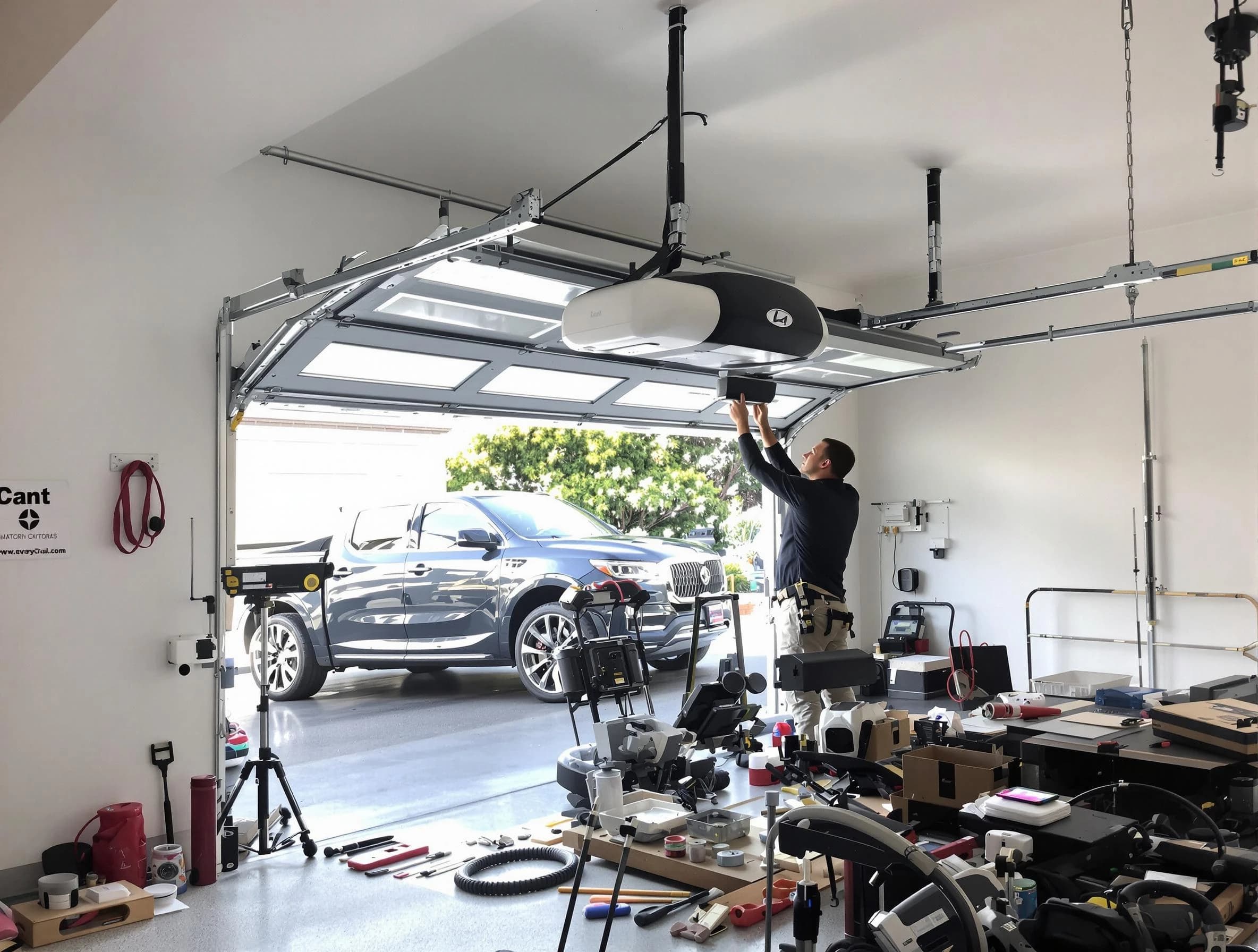 Park City Garage Door Repair specialist installing smart garage door opener system in Park City home