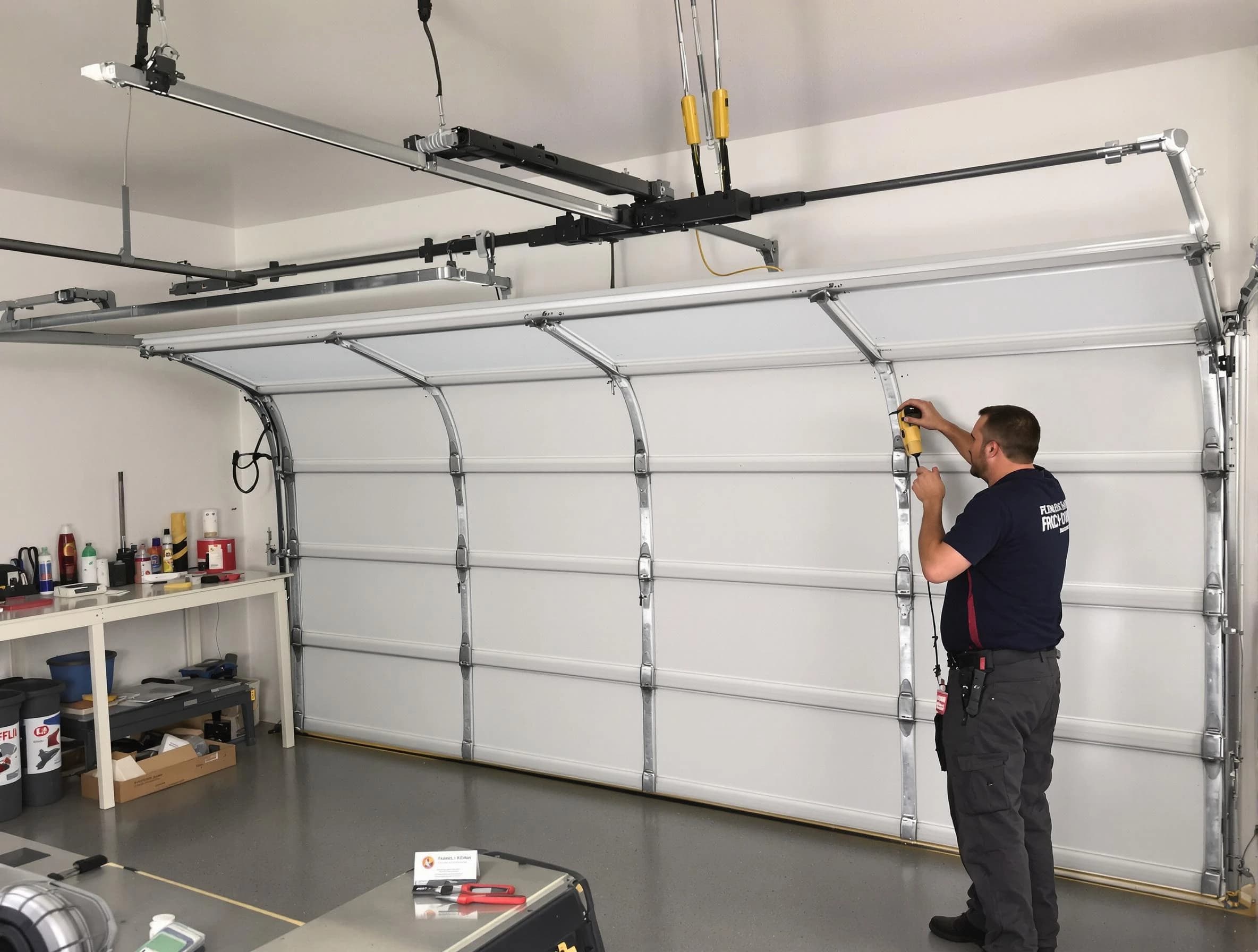 Park City Garage Door Repair certified technician performing overhead door system repair in Park City