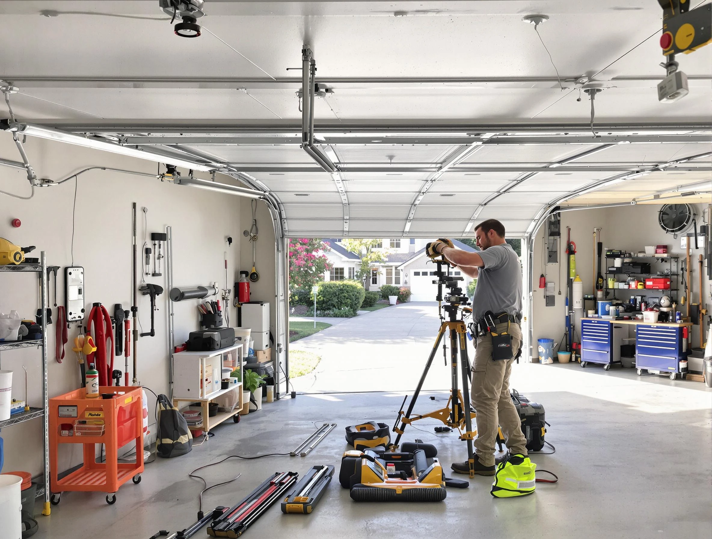 Park City Garage Door Repair specialist performing laser-guided track alignment in Park City